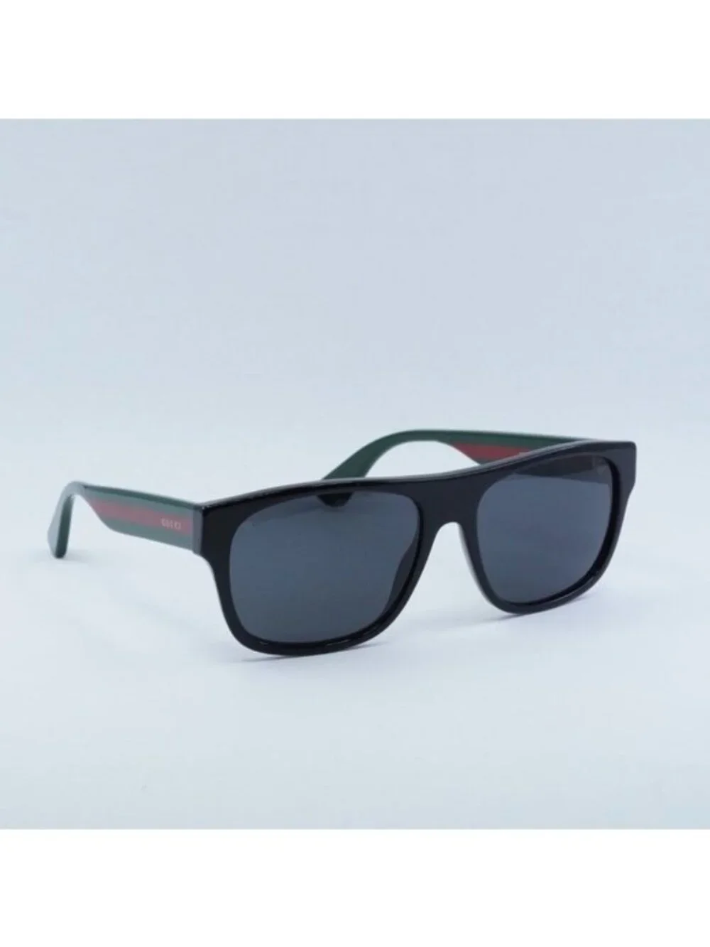 Gucci GG0341S 001 Sunglasses Black and Green with Red Stripe Square Frame